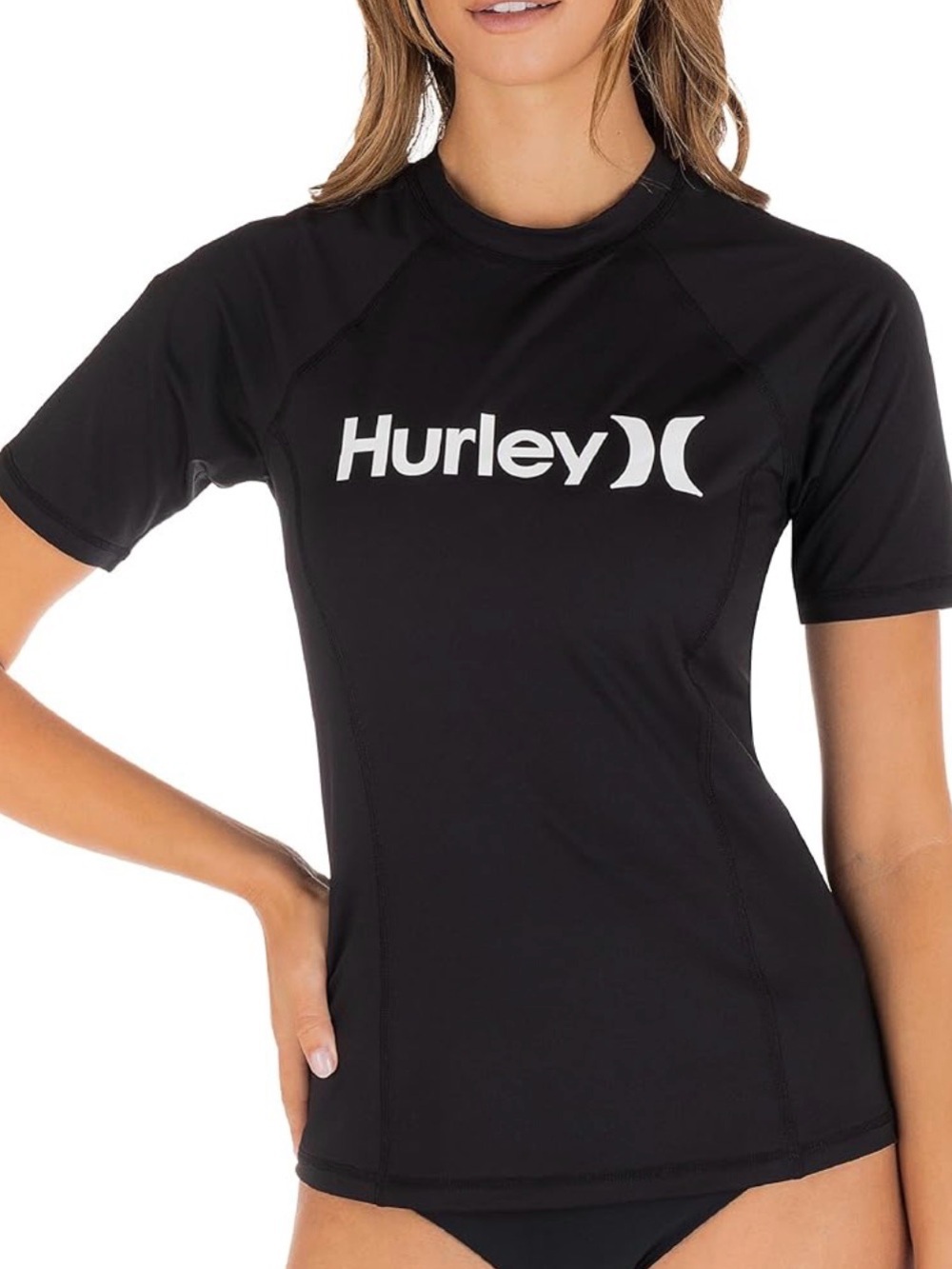 Hurley Black Women's Short-Sleeve Swim Tank Top with White Logo